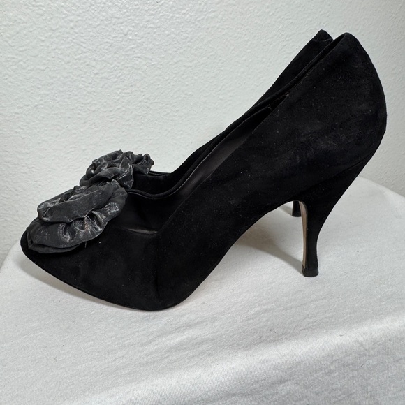 Sesto Meucci of Florence Silver Flower Black Suede Almond Toe Heeled Pump 10B - Picture 5 of 16